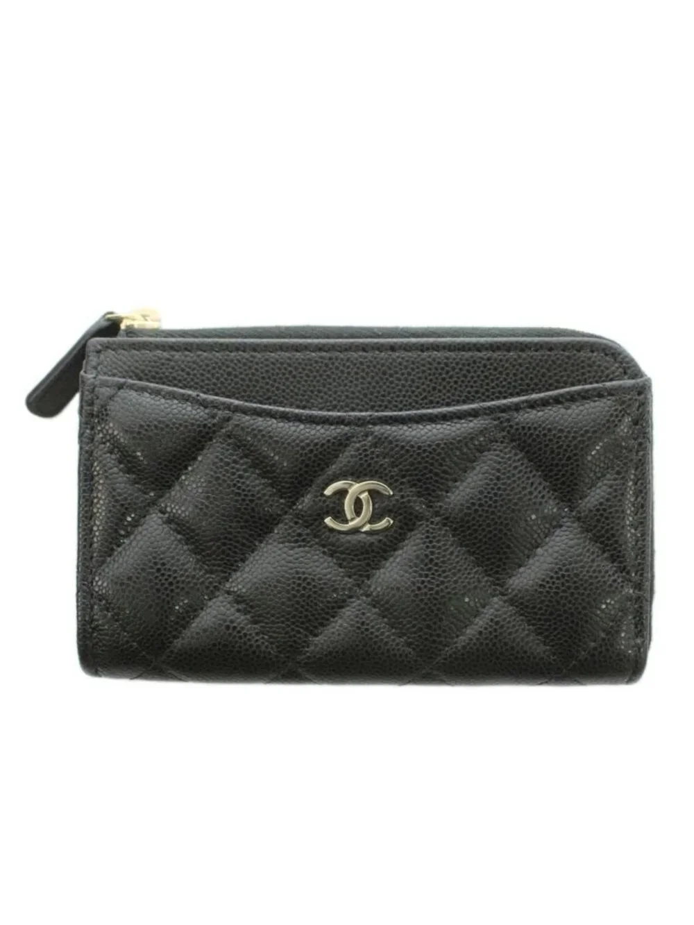 Chanel Classic Zip Card Case CC Logo Shiny Grained Calfskin Cavius Quilted - Picture 1 of 8